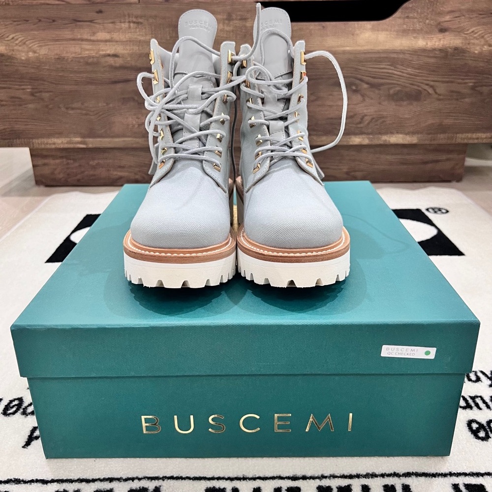 Buscemi st Moritz light blue Nabuk Canvas lace up boots